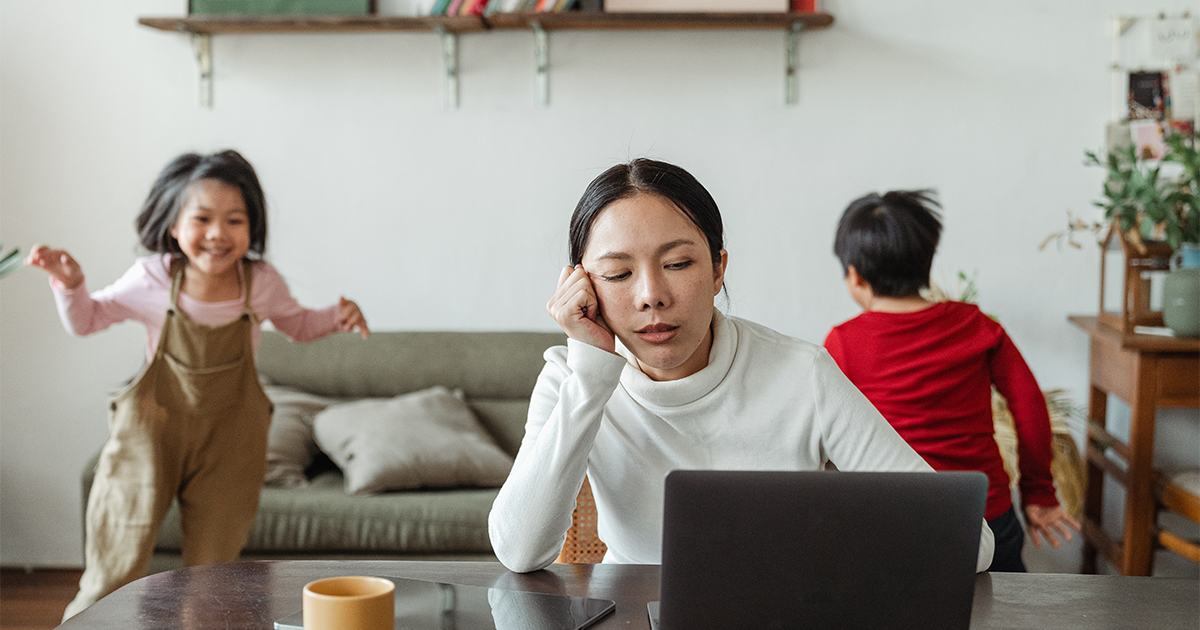 women with kids working